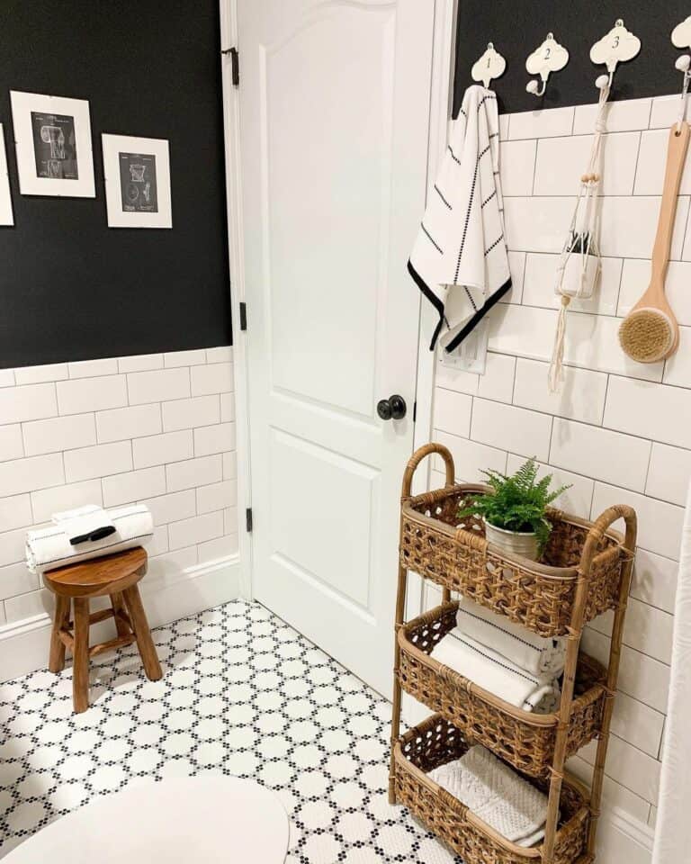 White and Black Small Bathroom Floor Tile Design