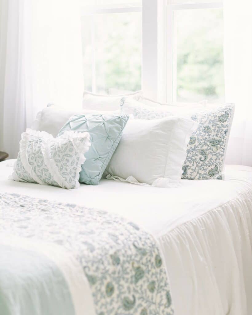 White and Green Floral Bedding