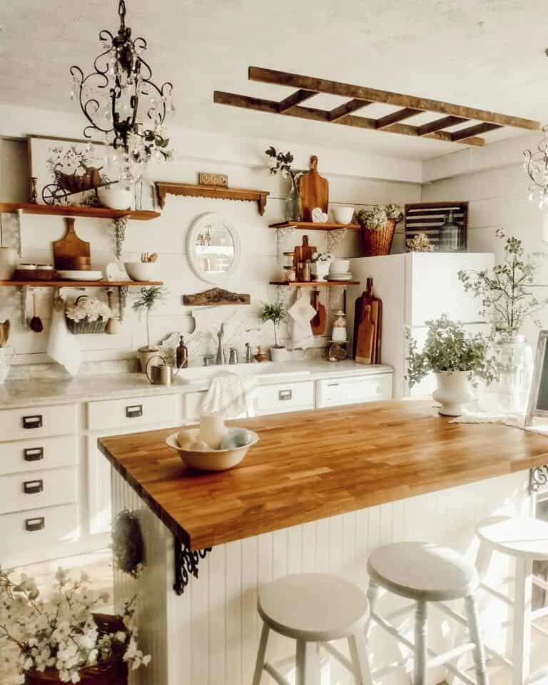 White and Wood Kitchen Shelf Ideas