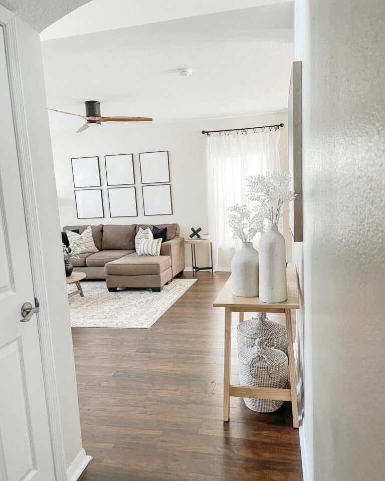 Wood Ceiling Fan in a Modern Farmhouse Living Room