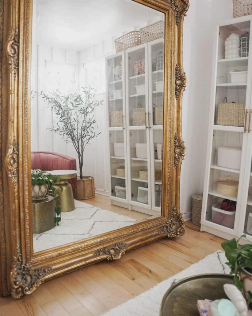 Wood Framed Mirror in Modern Craft Room