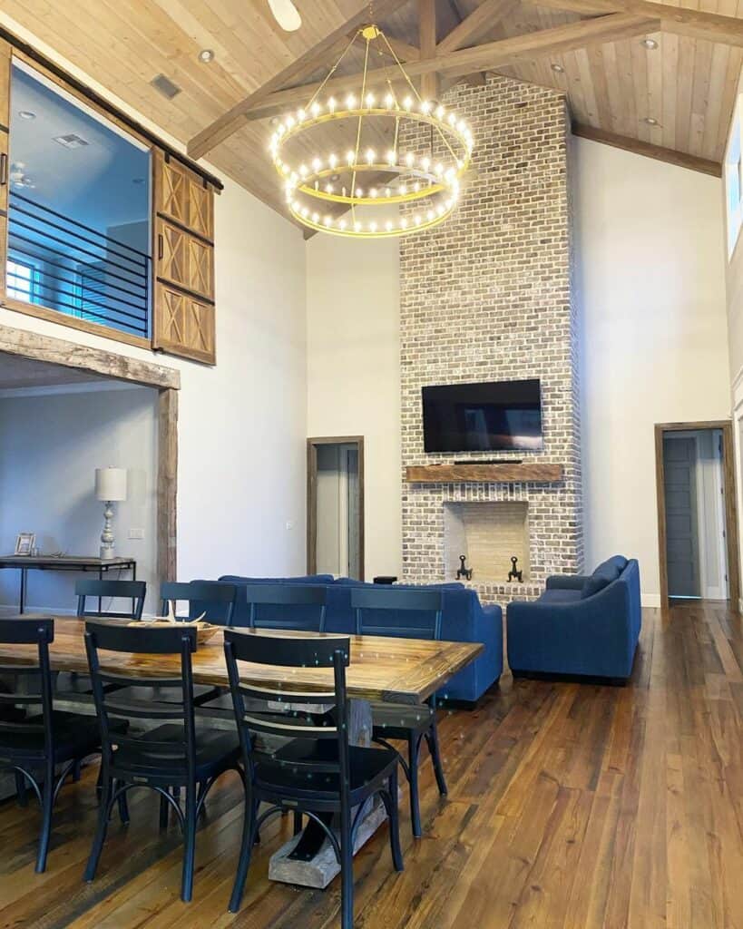 Wood Paneled Vaulted Ceiling With Exposed Trusses