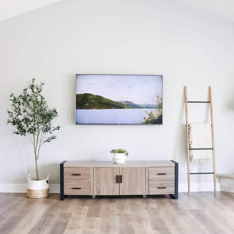 Wood and Black Metal Media Cabinet