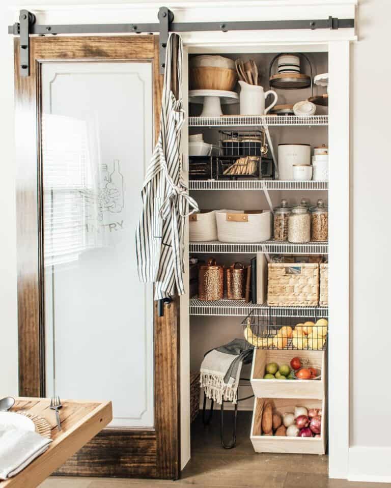 Wood and White Pantry Organization