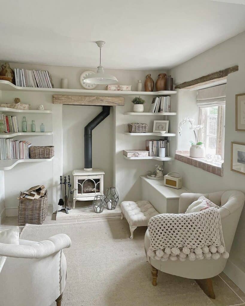 Wood-burning Fireplace in Cozy Cottage Room