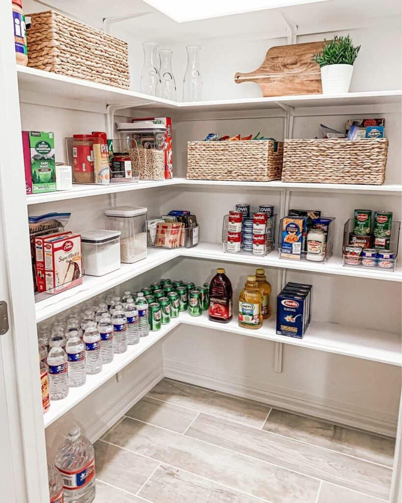 Wood-look Tile Beneath the Shelves