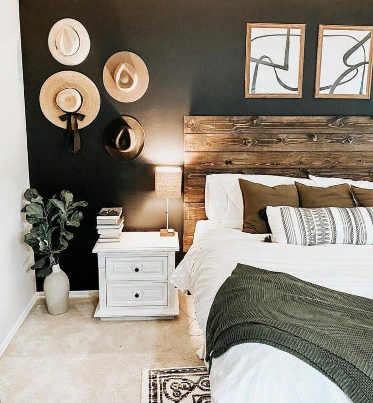 Wooden Accents in Dark Bedroom