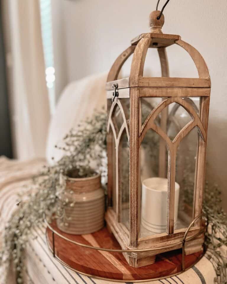Wooden Candle Lantern Antique Farmhouse Décor