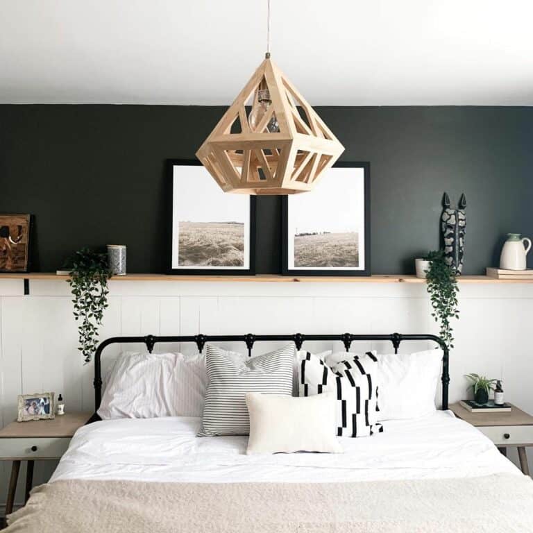 Wooden Shelf With Modern Above Bed Décor