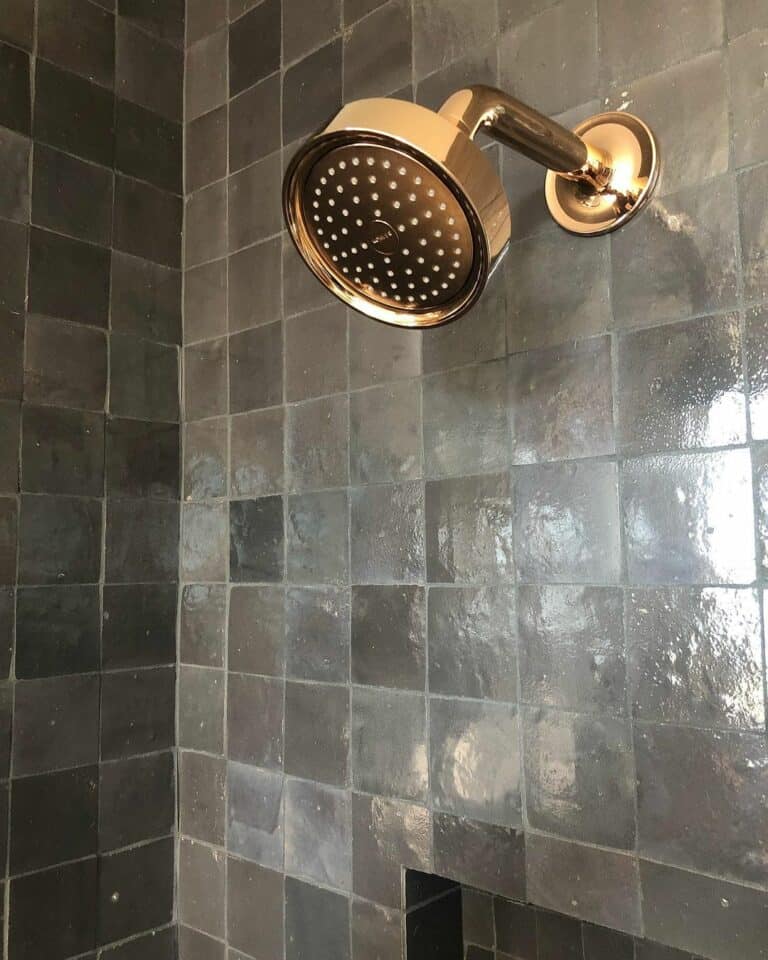 Zellige Tile With Luxurious Gold Shower Head
