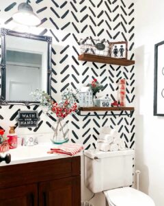 Black and White Small Bathroom Ideas With a Pop of Red