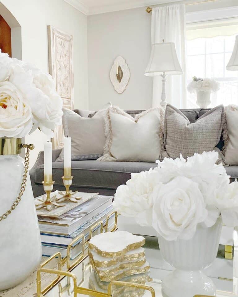 White Table Lamps and Candlesticks for a Living Room