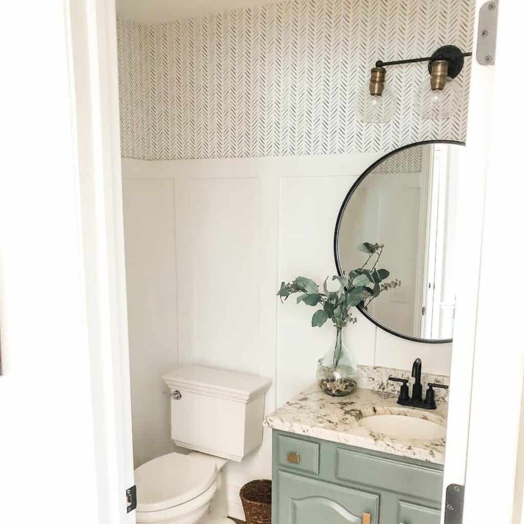 Delicate Wallpaper Over Small Bathroom Wainscoting Soul & Lane
