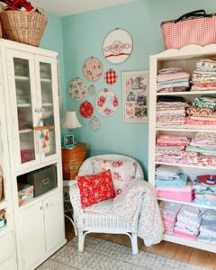 Craft Room With Baby Blue Walls and Pink Décor
