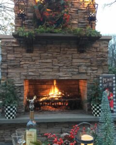 Christmas-themed Outdoor Fireplace