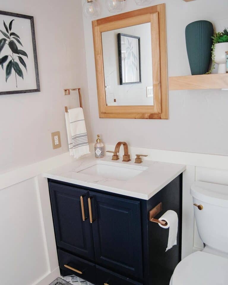 American Farmhouse Bathroom With Black Cabinets