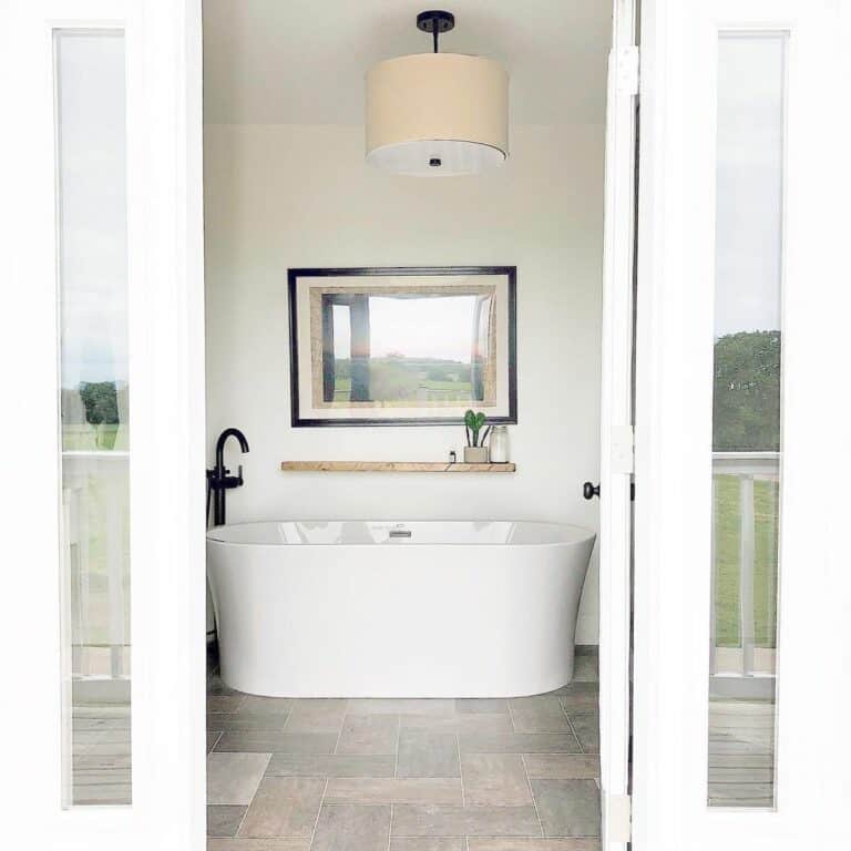 Bathroom With Gray and Tan Floor Tiles