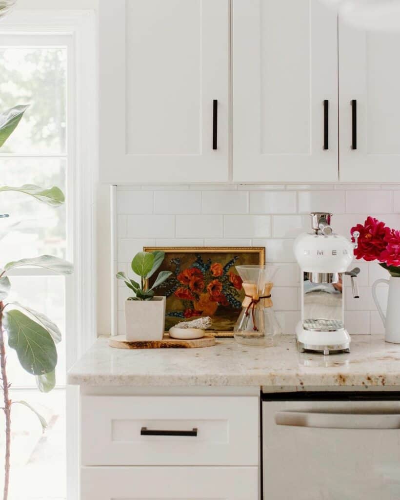 Beige Countertop With White Kitchen Appliances