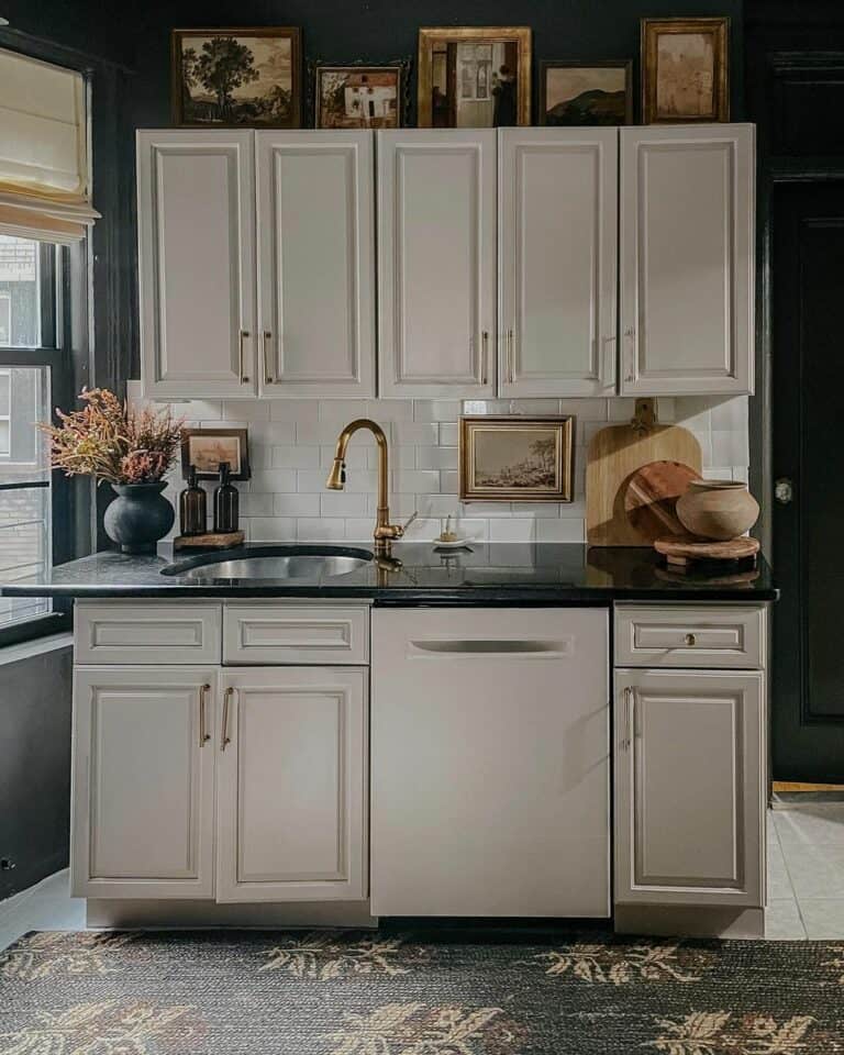 Beige Kitchen Cabinets With White Dishwasher