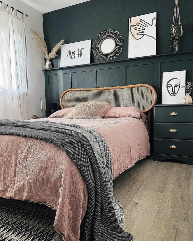 Black Accent Wall and Pink Bedding