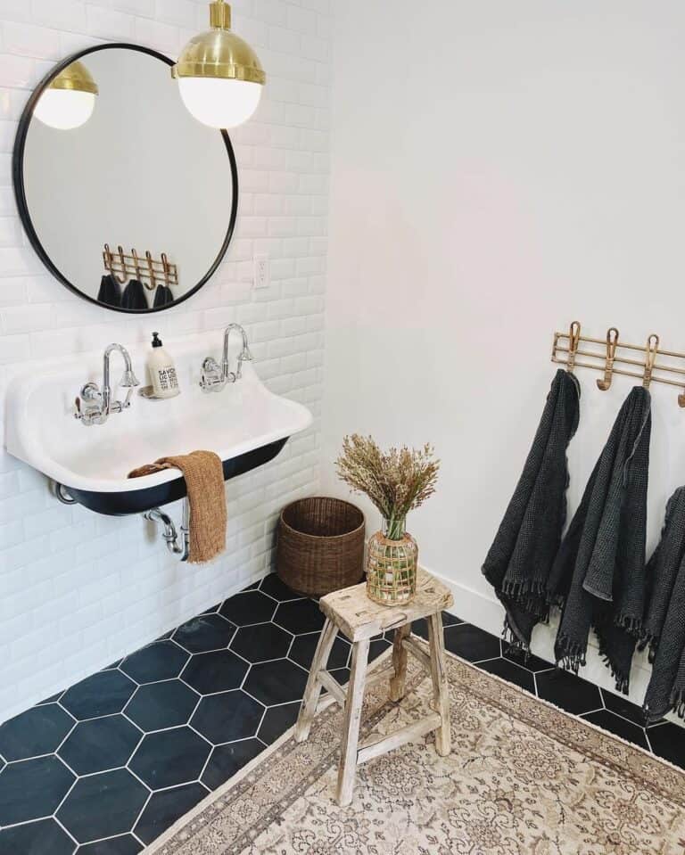 Black Hexagon Tile Bathroom Flooring