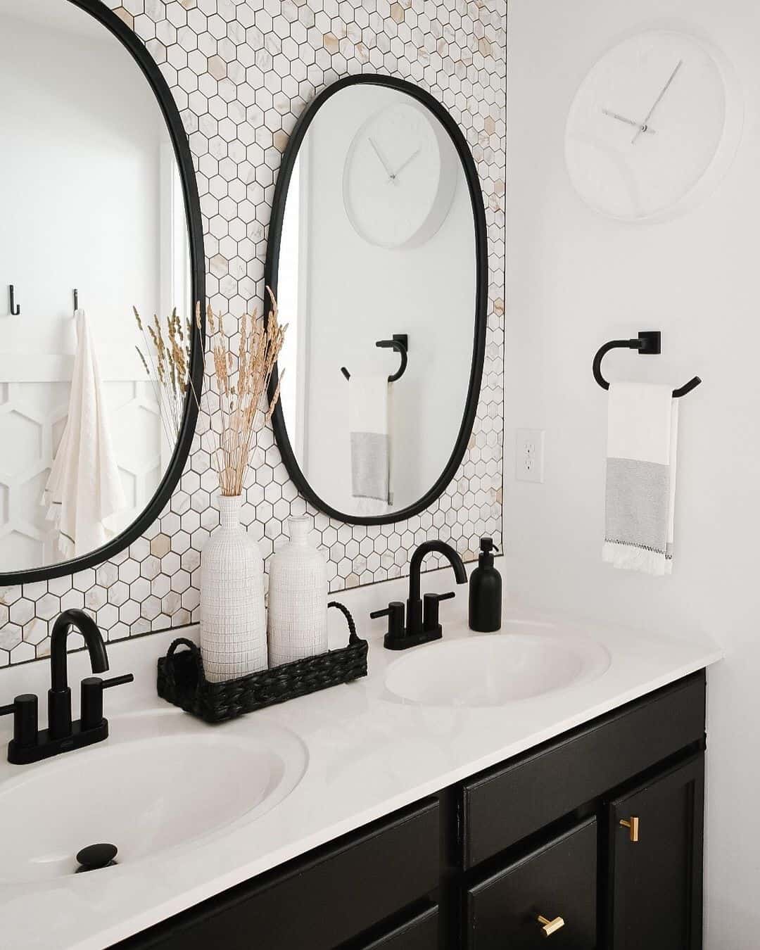Black Vanity Enhances Hexagon Accent Wall Soul & Lane