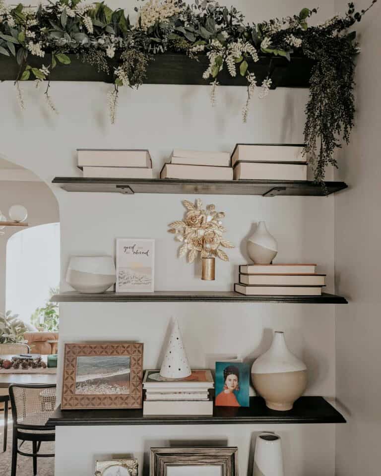 Black Wood Floating Shelves With Books