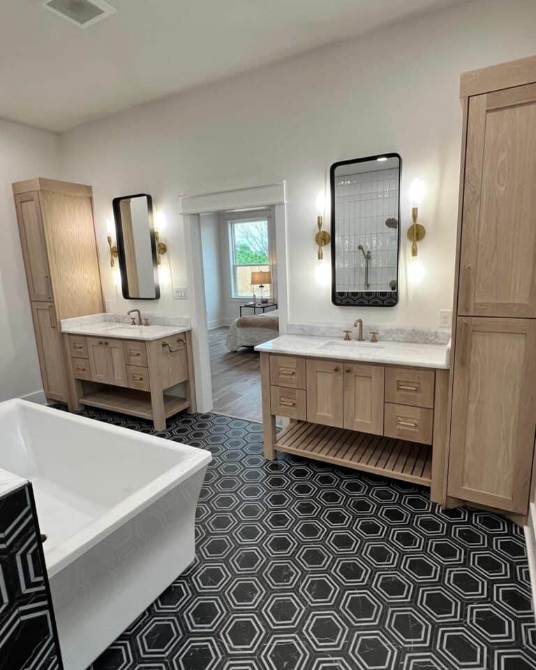 Black and White Hexagon Bathroom Floor Tiles
