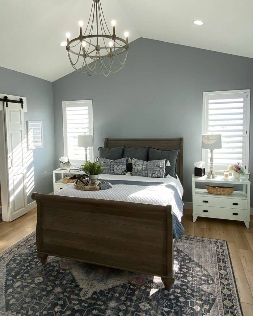 Blue-gray Bedroom With Vaulted Ceiling