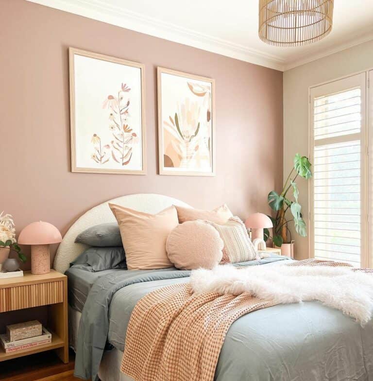 Blush Pink Bedroom With White Shutters