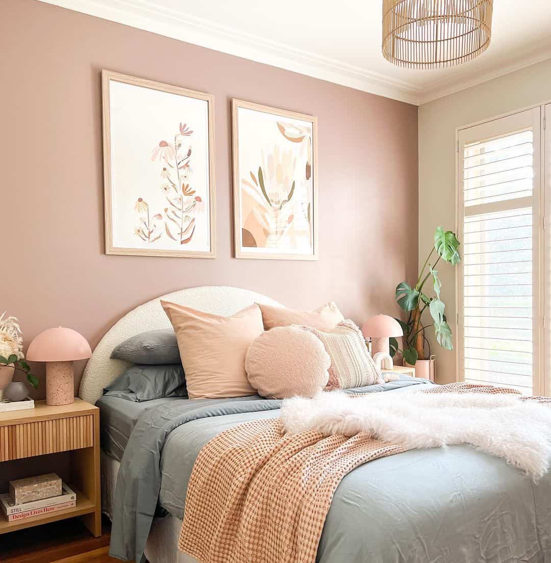 Blush Pink Bedroom With White Shutters - Soul & Lane