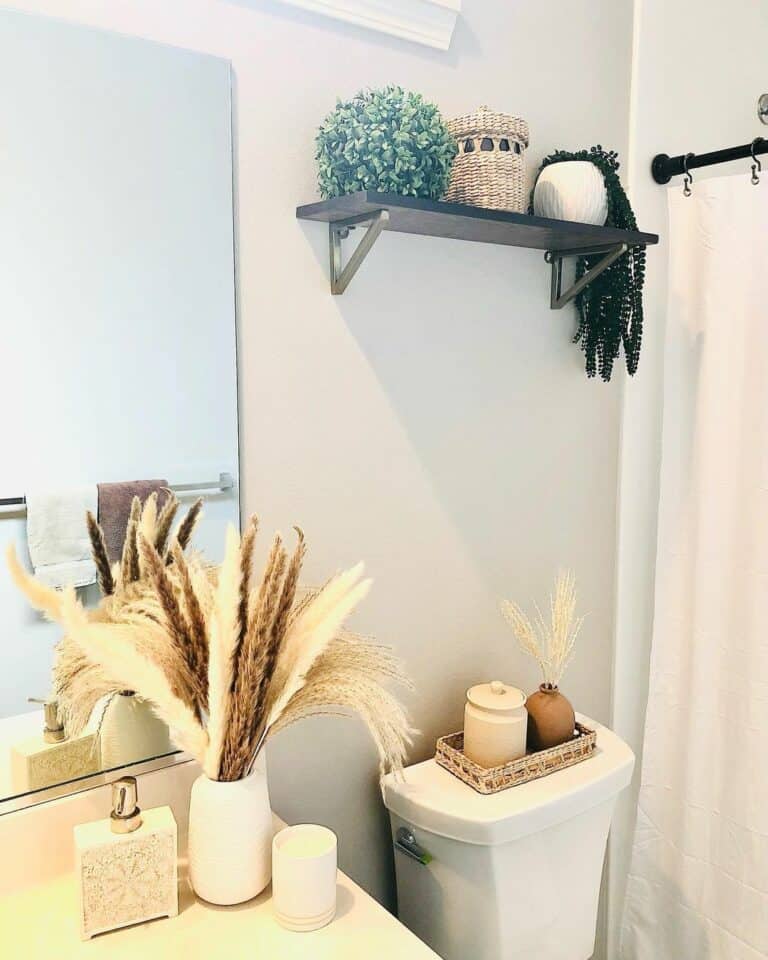 Boho Farmhouse Bathroom With Pampas Accessories