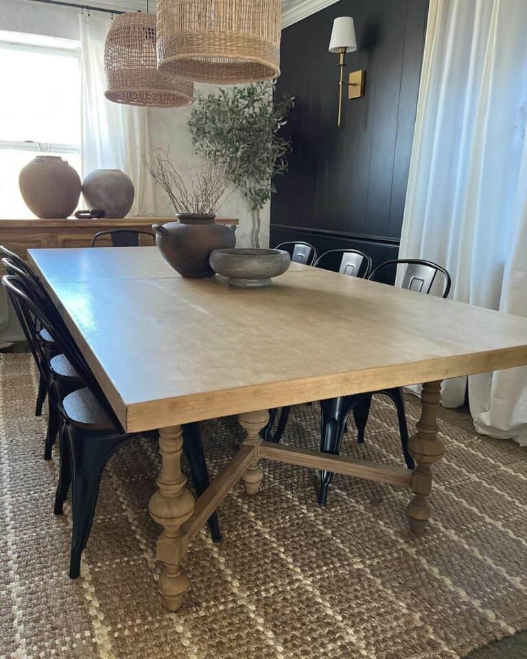 Boho Farmhouse Dining Table With a Contemporary Centerpiece