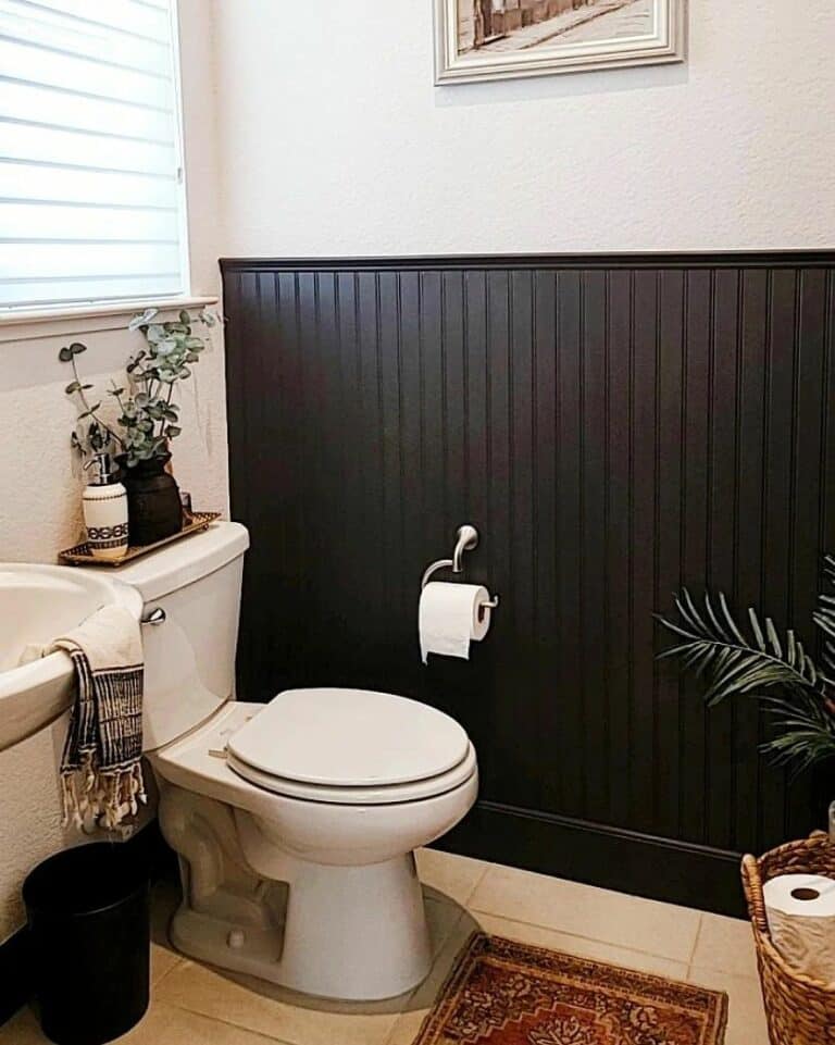 Bold Black Beadboard Accent for a Small Powder Room