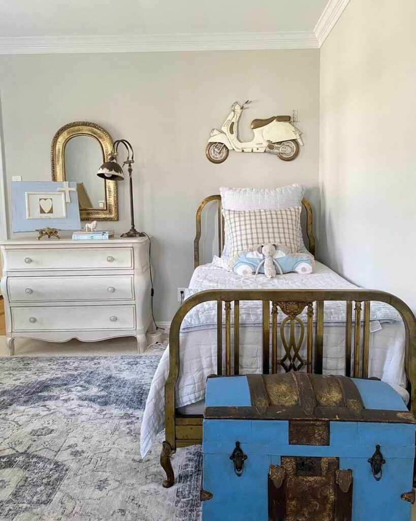 Boy's Bedroom With Aged Brass Bed