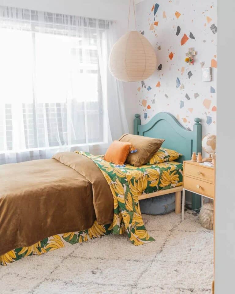 Boy's Bedroom With Beige Paper Lantern Light