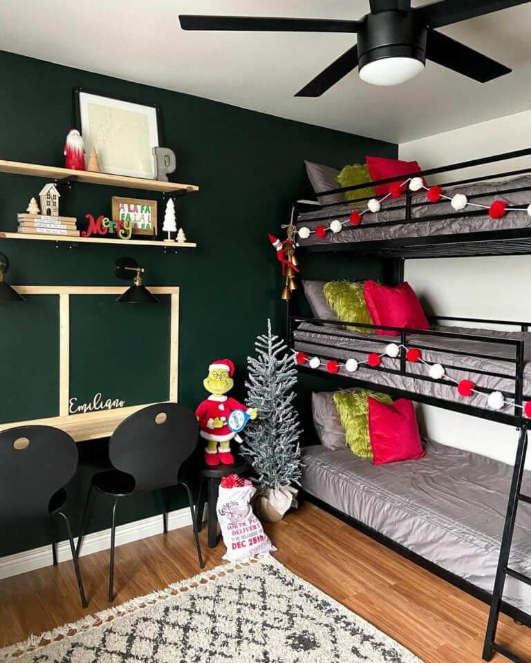 Boy's Bedroom With Black Triple Bunk Bed