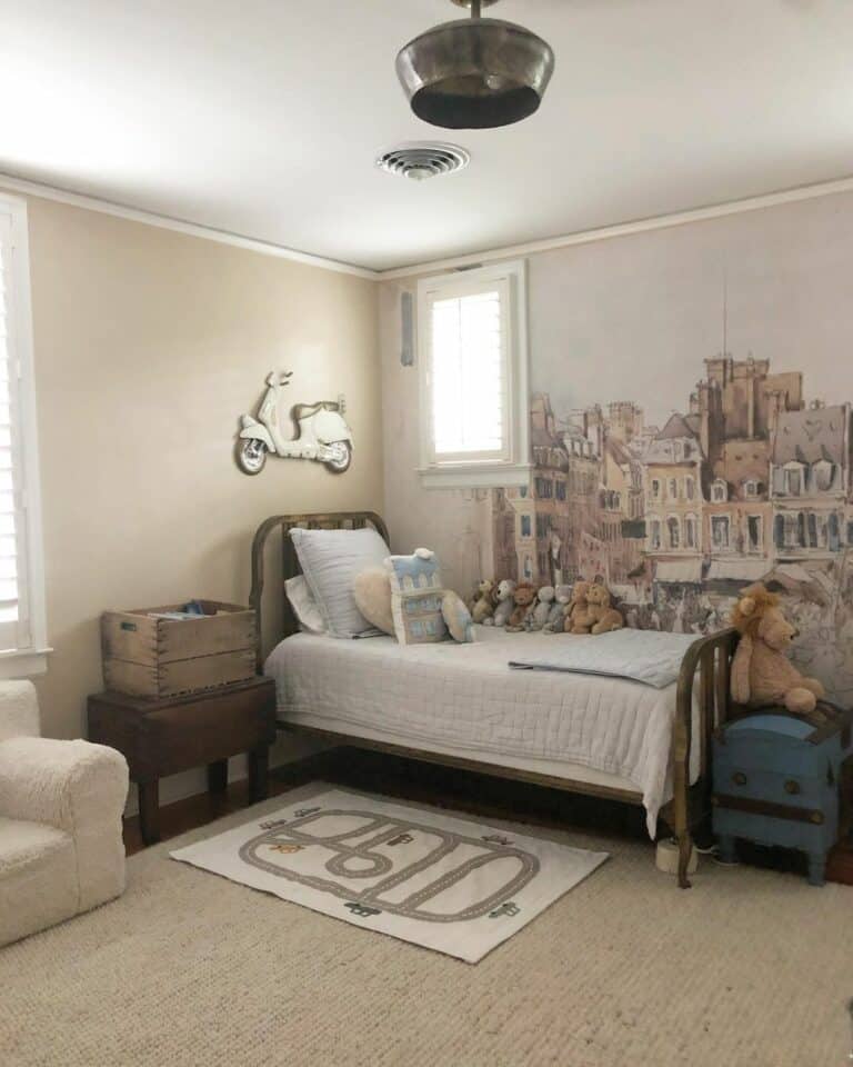 Boy's Bedroom With European Wall Mural