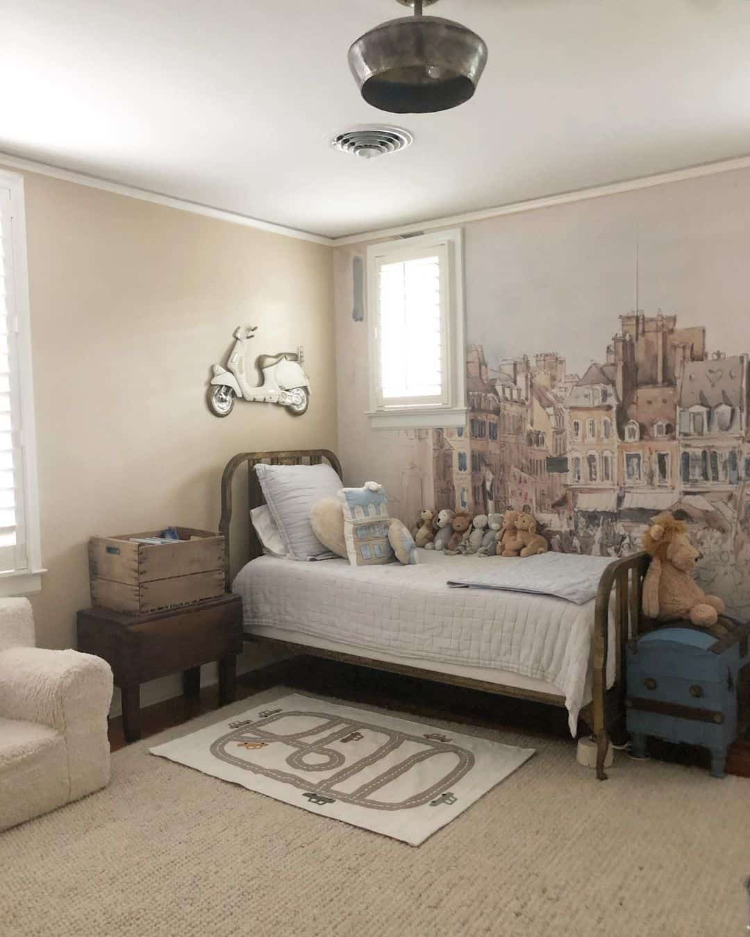 Boy's Bedroom With European Wall Mural - Soul & Lane