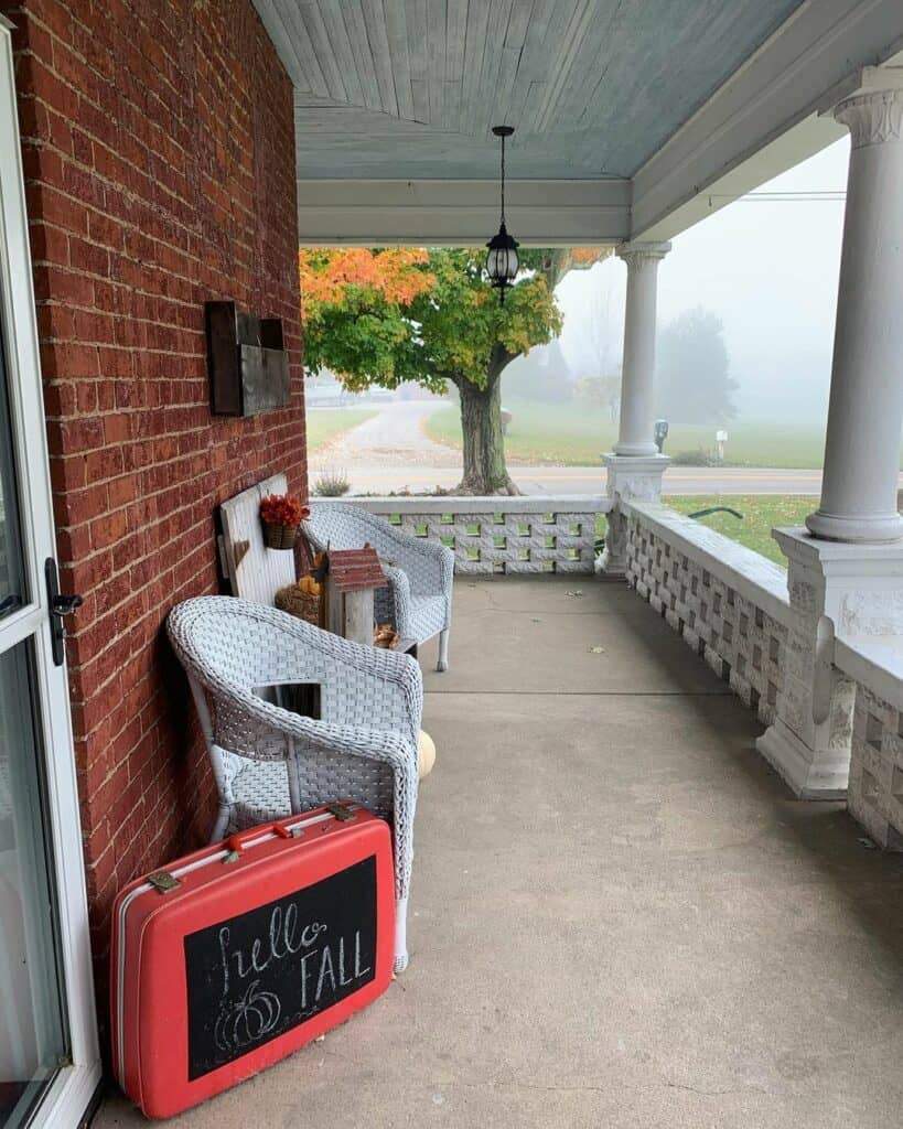 Brick Walls and Beadboard Ceiling on Farmhouse Front Porch