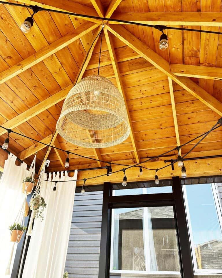 Cabin Style Outdoor Ceilings With String Lights