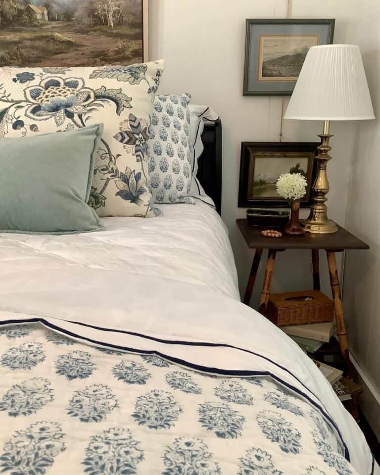 Chalet Bedroom With Floral Patterned Linens