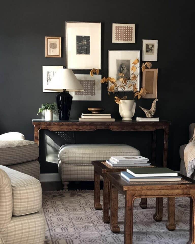 Charcoal Black Walls With Neutral-toned Portraits