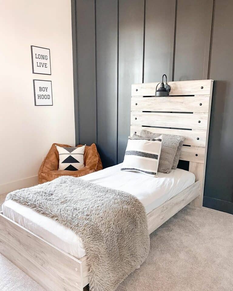 Charcoal Gray Board and Batten for a Modern Neutral Bedroom
