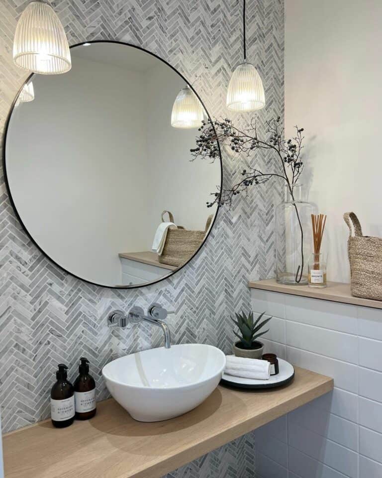Chevron Marble Tile Bathroom Wall Ideas
