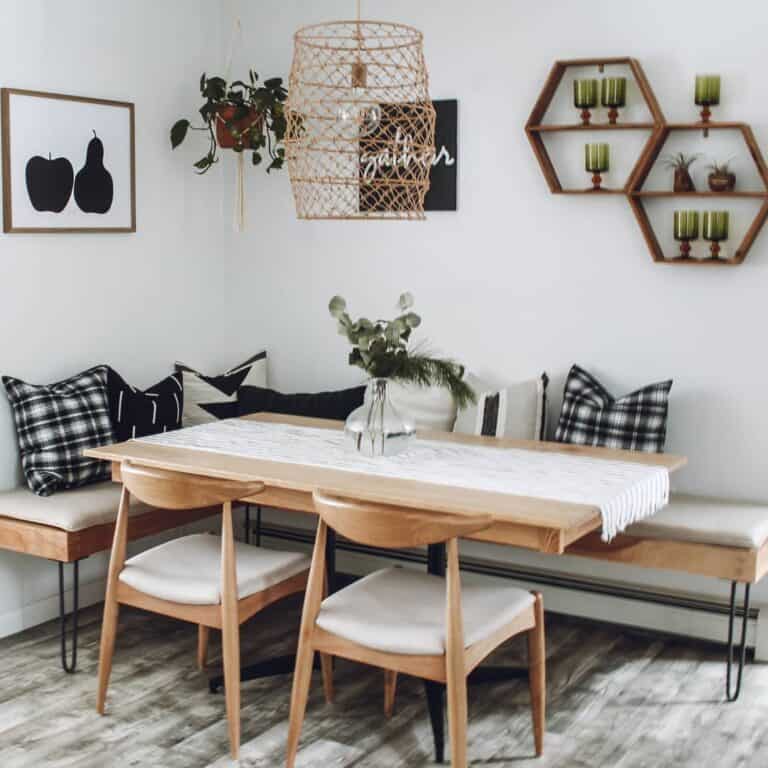 Chic Dining Room With Pentagon Shelves