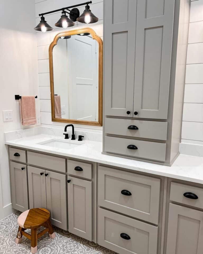 Children's Bathroom With Gray Cabinets