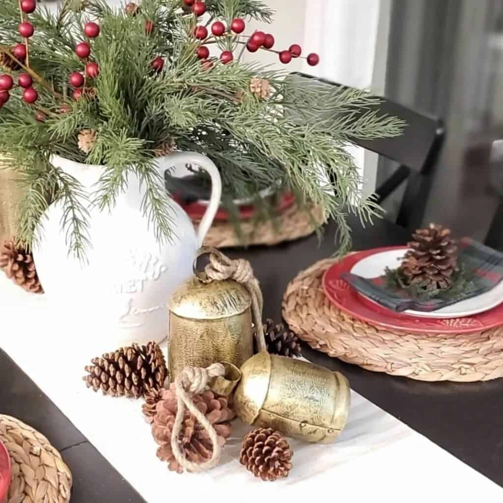 Christmas Table Display With Vintage Bells