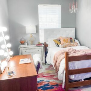 College Dorm With White Makeup Vanity Mirror