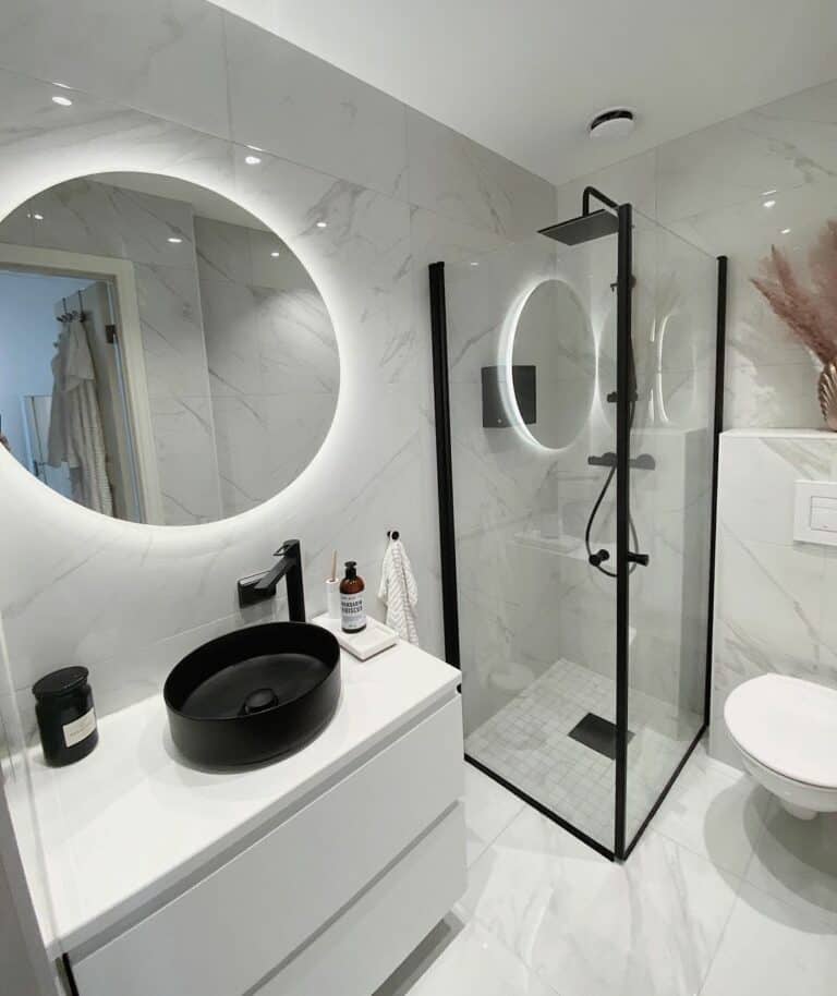 Contemporary Bathroom Includes Corner Shower